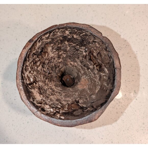 Hand-Carved Wooden Candle Holder with Metal Accent Rustic - Picture 10 of 16